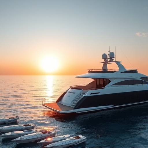 El yate a motor 'Brisas del Alba' con su plataforma de ba&ntilde;o abierta al mar