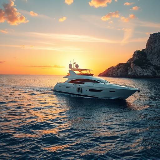 Una elegante yate navegando por las aguas cristalinas de la costa espa&ntilde;ola al atardecer