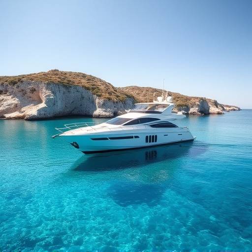 Yate de lujo anclado en una cala tranquila de Ibiza con aguas cristalinas
